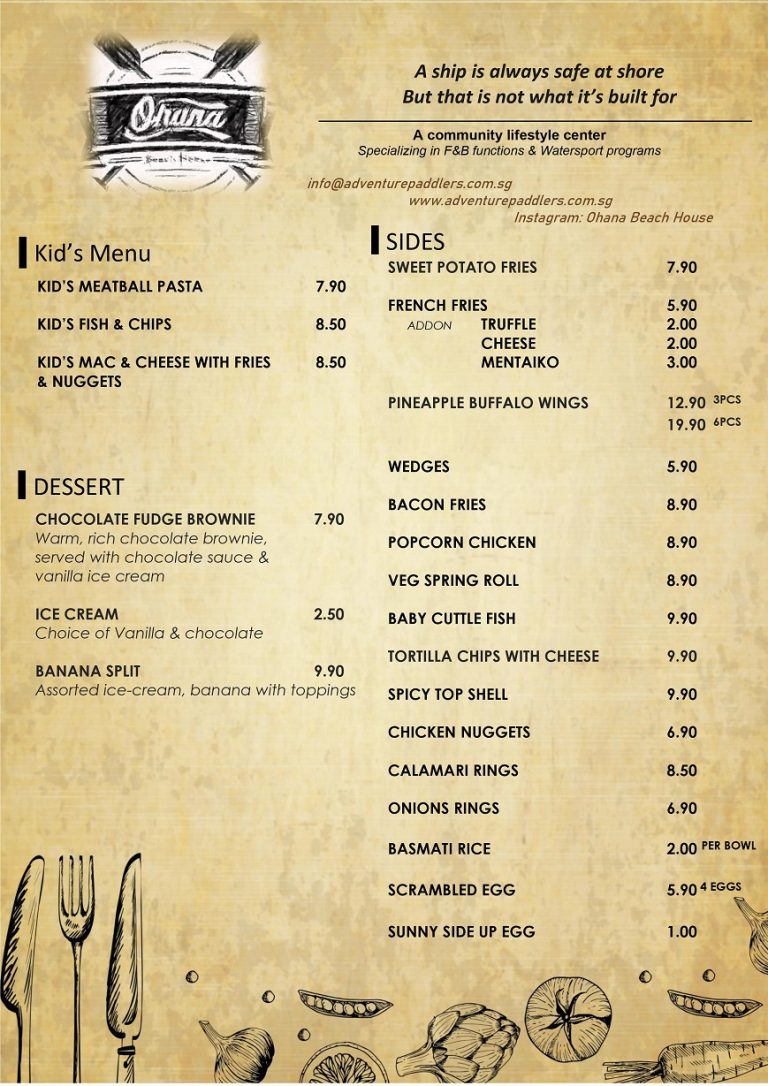 Our Menu Adventure Paddlers